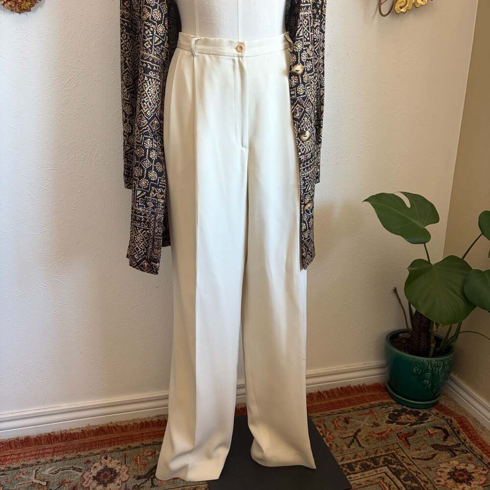Anne Klein II Vintage Ivory High Rise Pleated Wide Leg Trousers